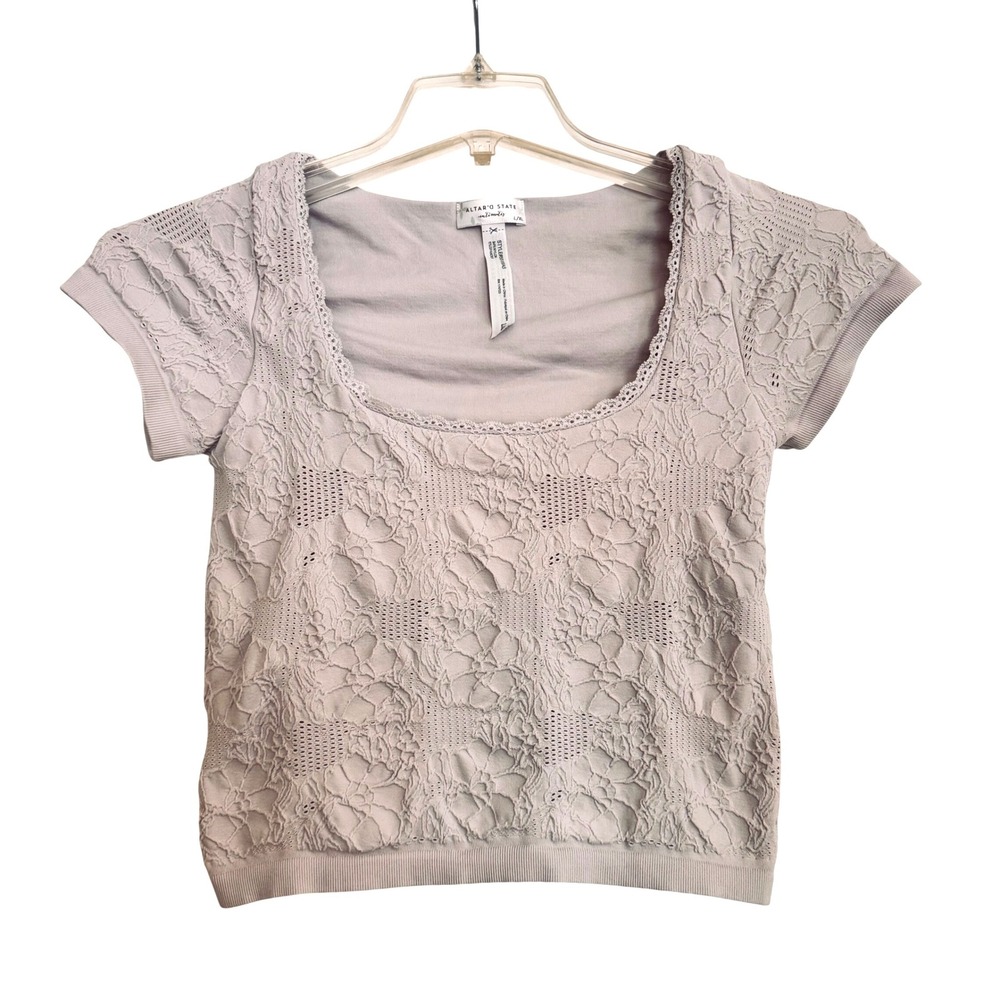 Altar'd State Intimates Floral Lace Crop Top Lavender Grey Square Neck L/XL